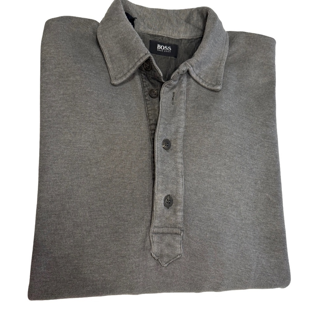 Hugo Boss Shirt Mens 3XL Washed Olive Green Knit Polo Rugby Golf Shirt